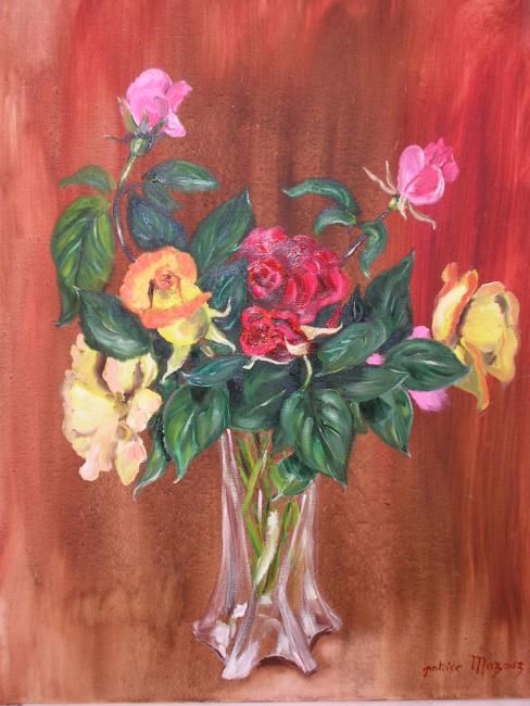 Malerei mit dem Titel "bouquet de roses du…" von Patrice Mazouz, Original-Kunstwerk, Öl