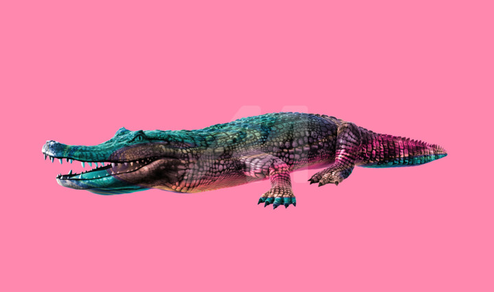 Digital Arts titled "Pink Crocodile" by Patricia Antonio, Original Art, Photo Montage