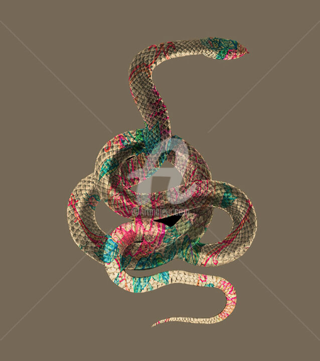 제목이 "Gold snake"인 디지털 아트 Patricia Antonio로, 원작, 포토 몽타주
