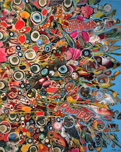 Collages intitulée "LA SAMBA DES POMPIE…" par Patricia Blin, Œuvre d'art originale, Collages Monté sur Châssis en bois