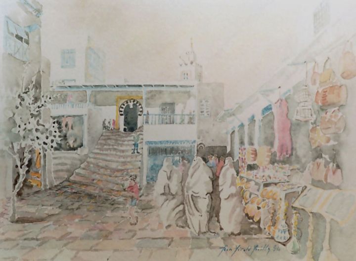 Pintura titulada "l'âme de sidi bou" por Jean Gérald Sevilla, Obra de arte original, Acuarela