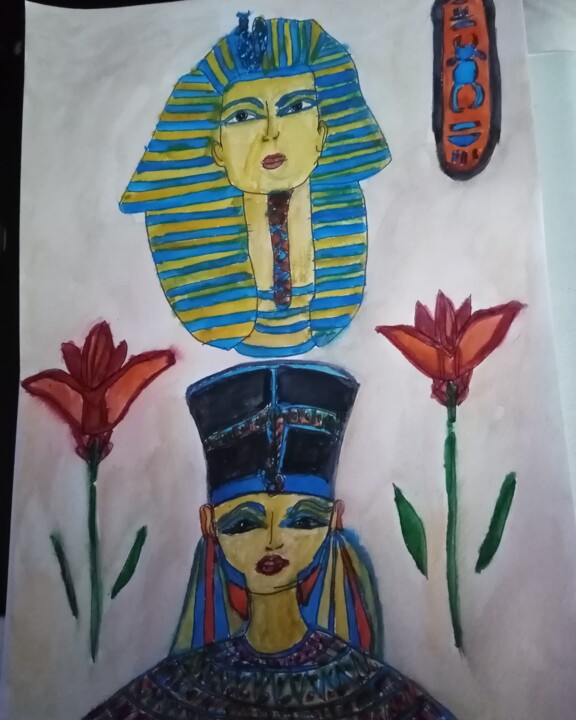 Painting titled "Faraones" by Patricia Brown (Artedibujopbrown), Original Artwork, Watercolor