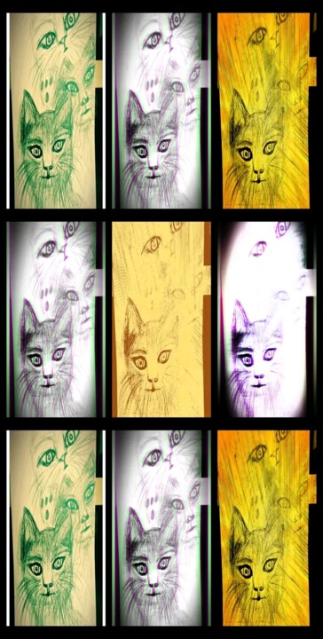 Arts numériques intitulée "Gato" par Patricia Brown (Artedibujopbrown), Œuvre d'art originale, Collage numérique