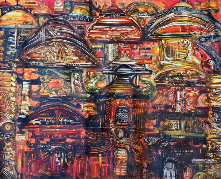 Painting titled "Oriental Palace" by Patrícia Calmon, Original Artwork, Acrylic