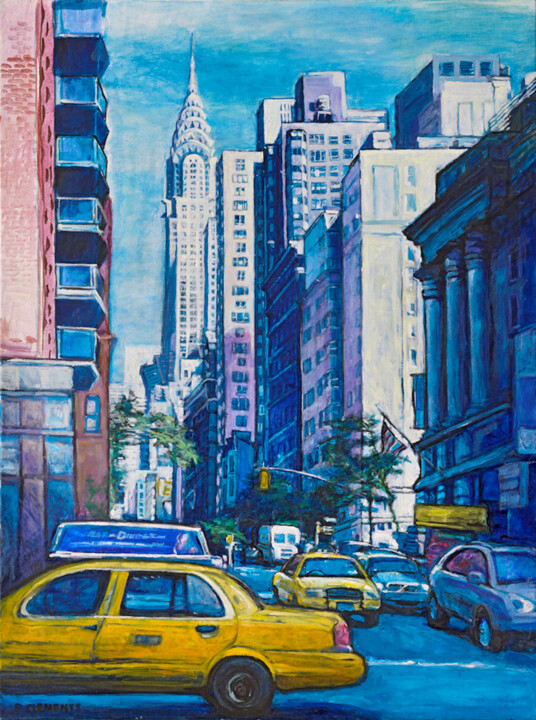 Painting titled "Chrysler building N…" by Patricia Clements Art, Original Artwork, Oil Mounted on Wood Stretcher frame