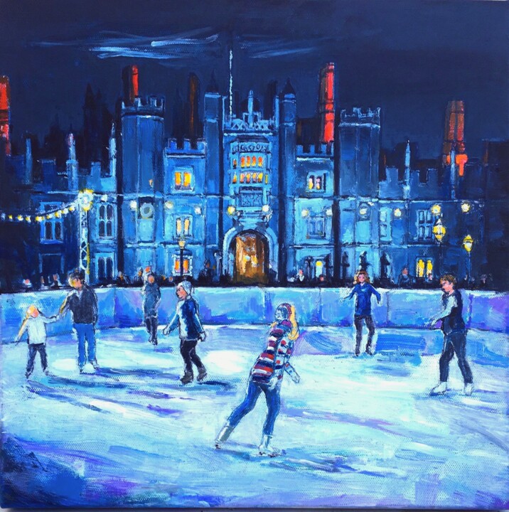 Painting titled "ICE SKATING" by Patricia Clements Art, Original Artwork, Oil