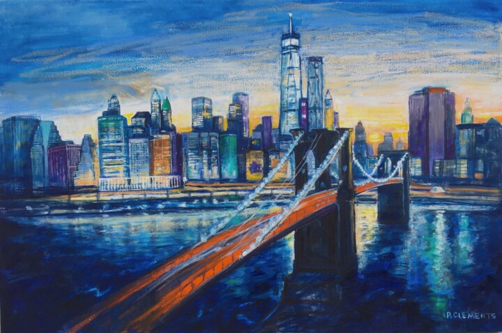 Painting titled "The Freedom Tower N…" by Patricia Clements Art, Original Artwork, Oil Mounted on Wood Stretcher frame