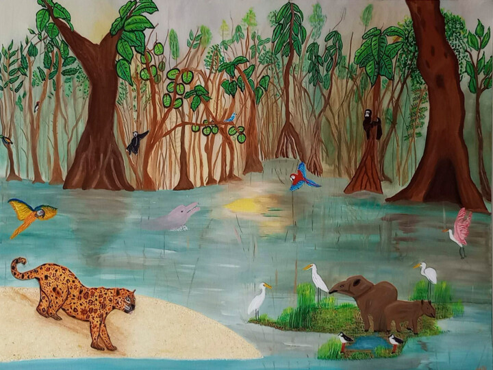 Painting titled "Amazonia" by Patricia Costa, Original Artwork, Acrylic