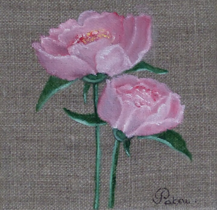 Painting titled "Amies Pivoines" by Patricia De Chadois, Original Artwork, Oil