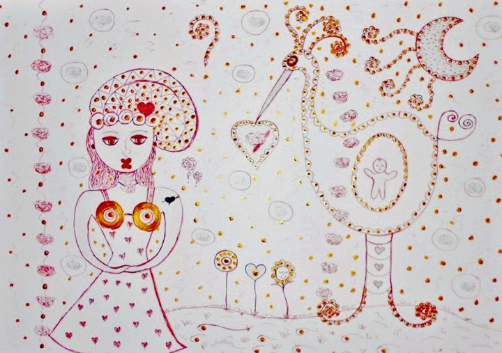 Zeichnungen mit dem Titel "OMAGGIO A JESSICA" von Patricia Del Monaco, Original-Kunstwerk, Tinte