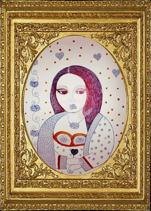 Disegno intitolato "MONNALISA IN LOVE" da Patricia Del Monaco, Opera d'arte originale, Inchiostro