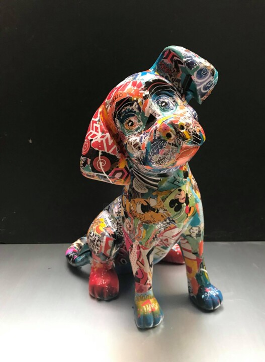 Γλυπτική με τίτλο "Arty Pop Dog" από Patricia Ducept (Art'Mony), Αυθεντικά έργα τέχνης, Χαρτί