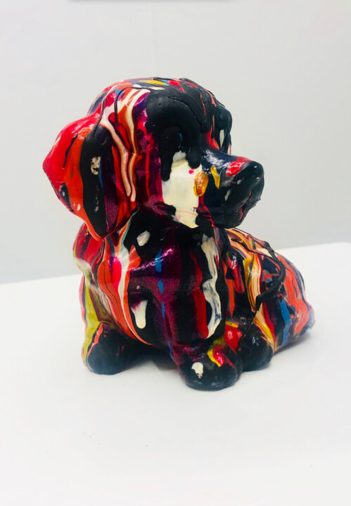 Sculpture titled "Mini Arty Dog" by Patricia Ducept (Art'Mony), Original Artwork, Resin