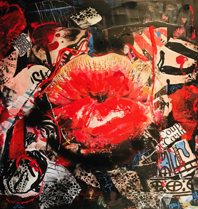 Collages titled "Kiss kiss pop" by Patricia Ducept (Art'Mony), Original Artwork, Paper