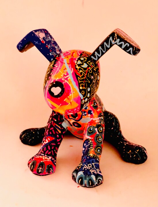 Sculptuur getiteld "Dog pop art" door Patricia Ducept (Art'Mony), Origineel Kunstwerk, Lak