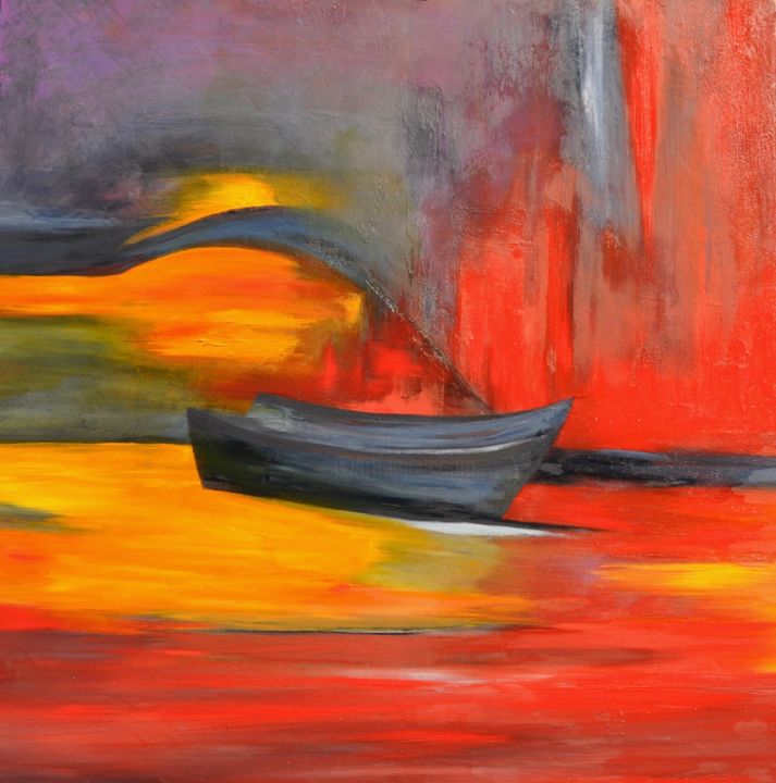 Peinture intitulée "Au Large" par Patricia Fanals, Œuvre d'art originale, Huile