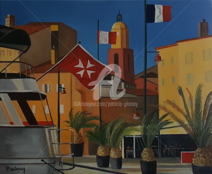 Malerei mit dem Titel "le port de St Tropez" von Patricia Gitenay, Original-Kunstwerk, Öl