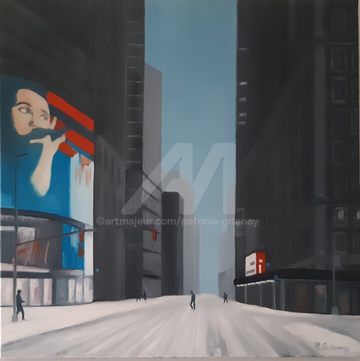 Painting titled "New York sous la ne…" by Patricia Gitenay, Original Artwork, Oil