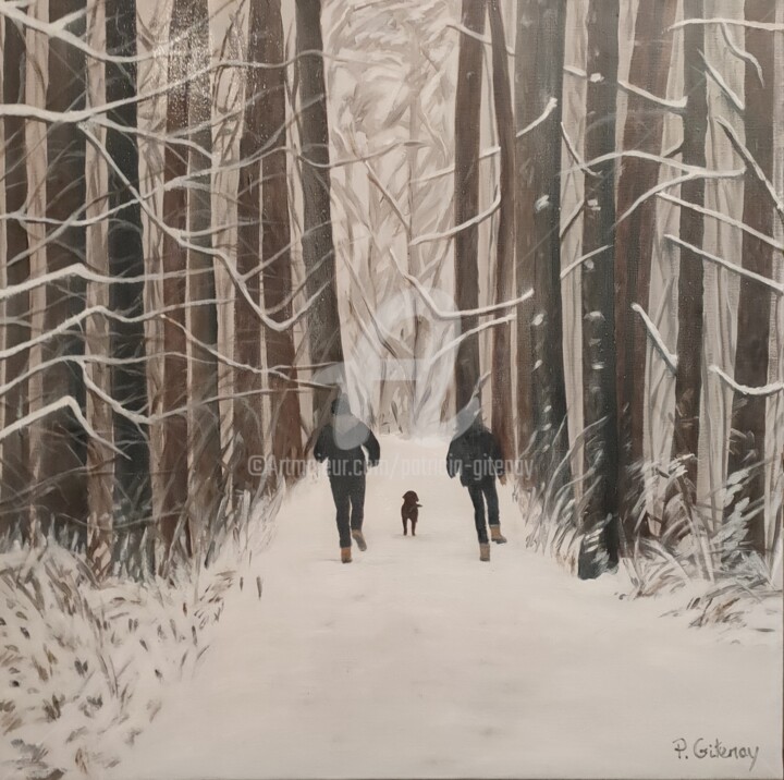 Painting titled "Balade en forêt" by Patricia Gitenay, Original Artwork, Oil