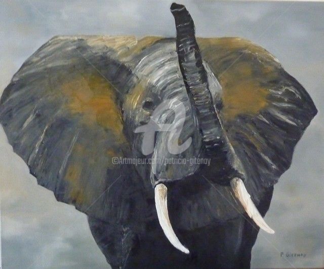 "l'éléphant" başlıklı Tablo Patricia Gitenay tarafından, Orijinal sanat, Petrol