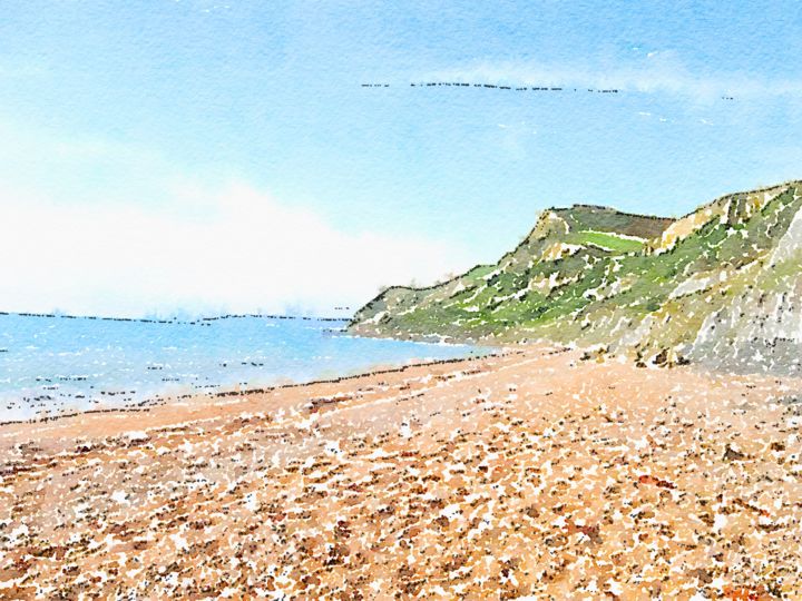 Peinture intitulée "Coastal Beach Scene" par Patricia Greaves, Œuvre d'art originale, Aquarelle