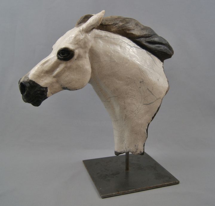 Sculpture intitulée "tete-de-cheval-socl…" par Patricia Grenier, Œuvre d'art originale