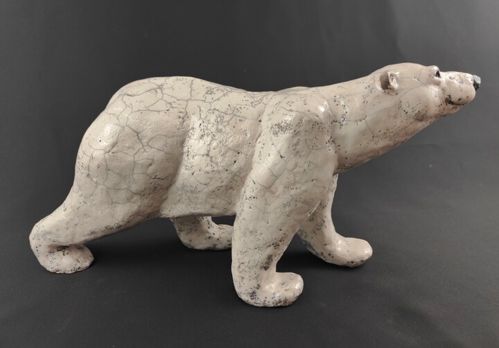 Scultura intitolato "ours blanc" da Patricia Grenier, Opera d'arte originale, Ceramica