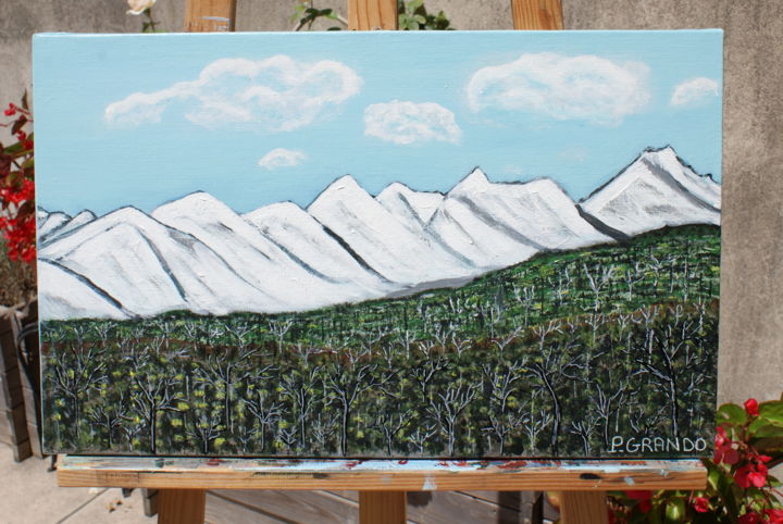 Peinture intitulée "Montagnes enneigées" par Patricia Grando, Œuvre d'art originale, Acrylique