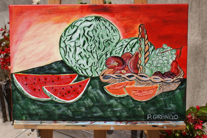 Peinture intitulée "Corbeille de fruits" par Patricia Grando, Œuvre d'art originale, Acrylique