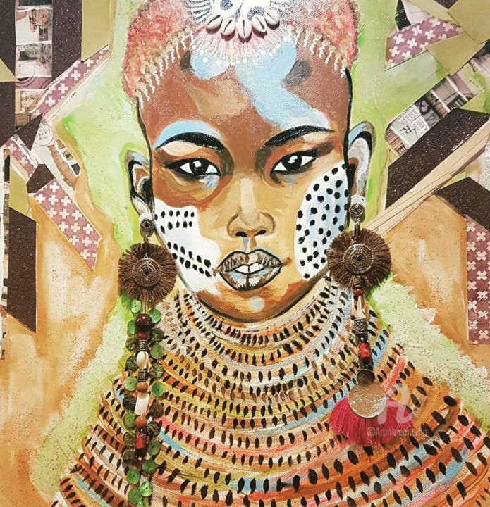 Peinture intitulée "Femme Massaï" par Les Créations De Patou, Œuvre d'art originale, Acrylique