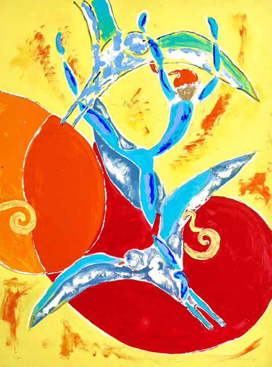 Peinture intitulée "La danse aux oiseaux" par Patricia Langrand, Œuvre d'art originale, Acrylique