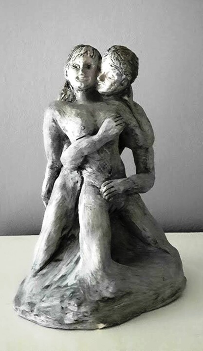 Sculpture titled "Tendre matin" by Patricia M. Le Démon Du Crayon, Original Artwork, Clay
