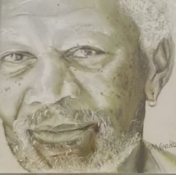 Drawing titled "Morgan Freeman" by Patricia Menadier, Original Artwork, Pastel