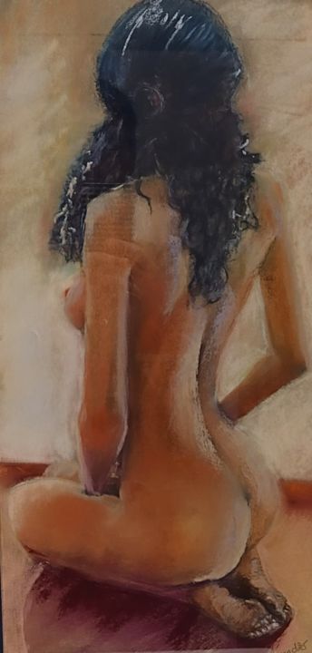 Peinture intitulée "Femme de dos" par Patricia Menadier, Œuvre d'art originale, Pastel