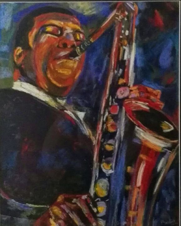 Peinture intitulée "saxophoniste" par Patricia Menadier, Œuvre d'art originale, Pastel