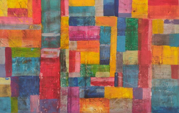 Painting titled "couleurs vintage 3" by Patricia Menadier, Original Artwork, Acrylic