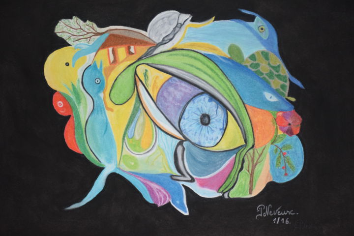 Disegno intitolato "La vie en couleurs." da Patricia Neveux, Opera d'arte originale, Pastello