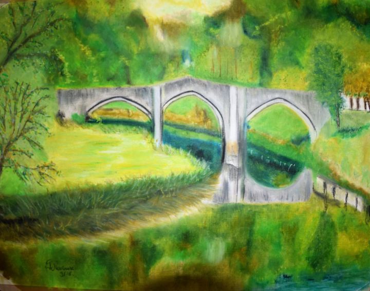 Dessin intitulée "Pont de cordemois à…" par Patricia Neveux, Œuvre d'art originale, Pastel