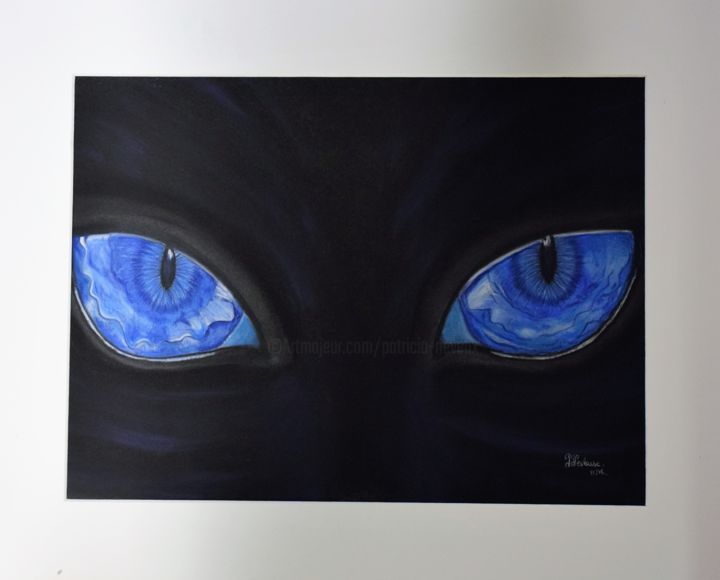 Рисунок под названием "Regard de chat dans…" - Patricia Neveux, Подлинное произведение искусства, Пастель