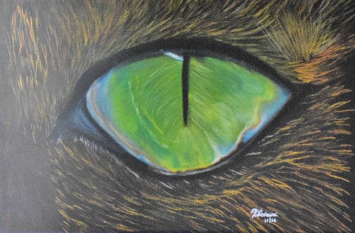 Drawing titled "Œil de chat 1" by Patricia Neveux, Original Artwork, Pastel