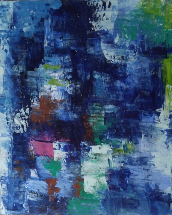 Painting titled "Tela azul abstrato" by Patricia Olìveira, Original Artwork, Acrylic