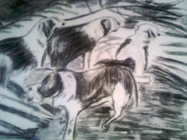 Drawing titled "Mis perros" by Patricia Neil, Original Artwork, Charcoal