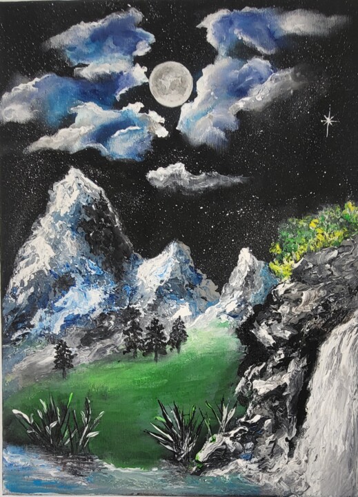 Картина под названием "De nuit" - Patricia Poulot, Подлинное произведение искусства, Акрил Установлен на Деревянная рама для…