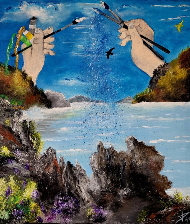 Картина под названием "Ainsi créa  l'artis…" - Patricia Poulot, Подлинное произведение искусства, Акрил Установлен на Деревя…
