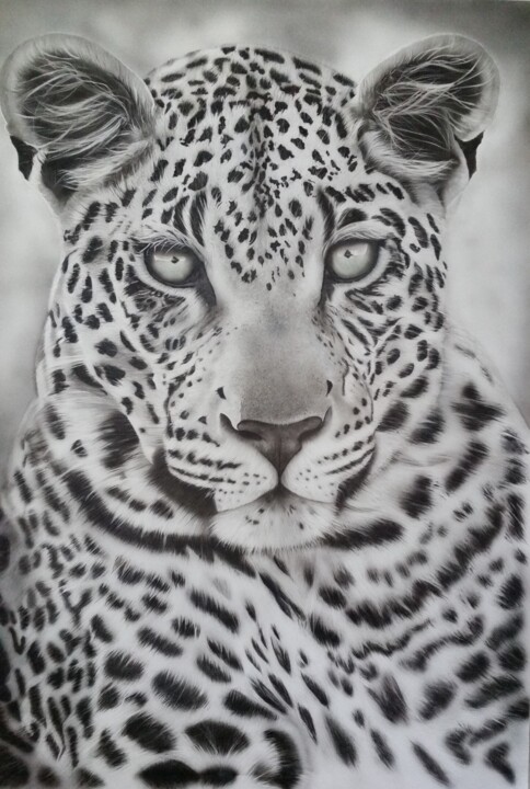 Painting titled "leopard.jpg" by P.Renaud, Original Artwork, Airbrush Mounted on artwork_cat.