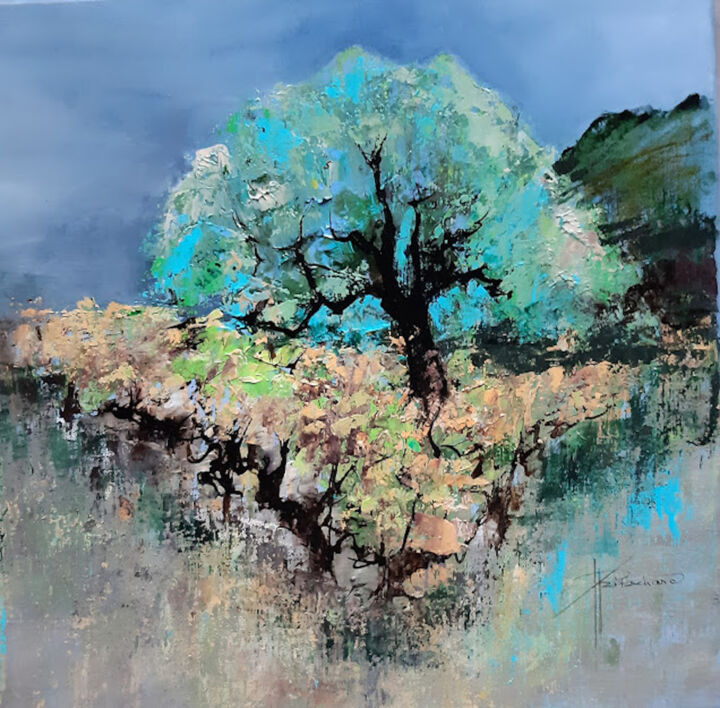Pittura intitolato "Auprès de mon arbre" da Patricia Ritschard, Opera d'arte originale, Acrilico