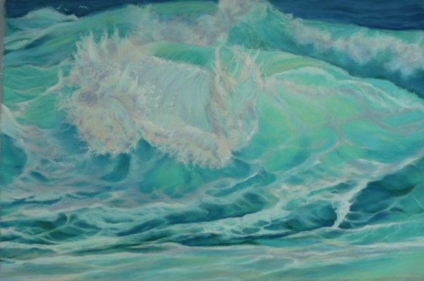 Dessin intitulée "vague verte" par Patricia Sannier, Œuvre d'art originale, Pastel