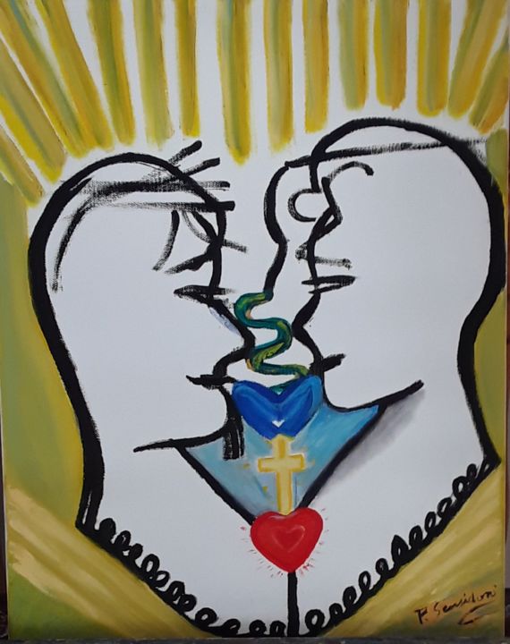 Malerei mit dem Titel "L'amour éternel" von Patricia Sensidoni, Original-Kunstwerk, Öl Auf Keilrahmen aus Holz montiert