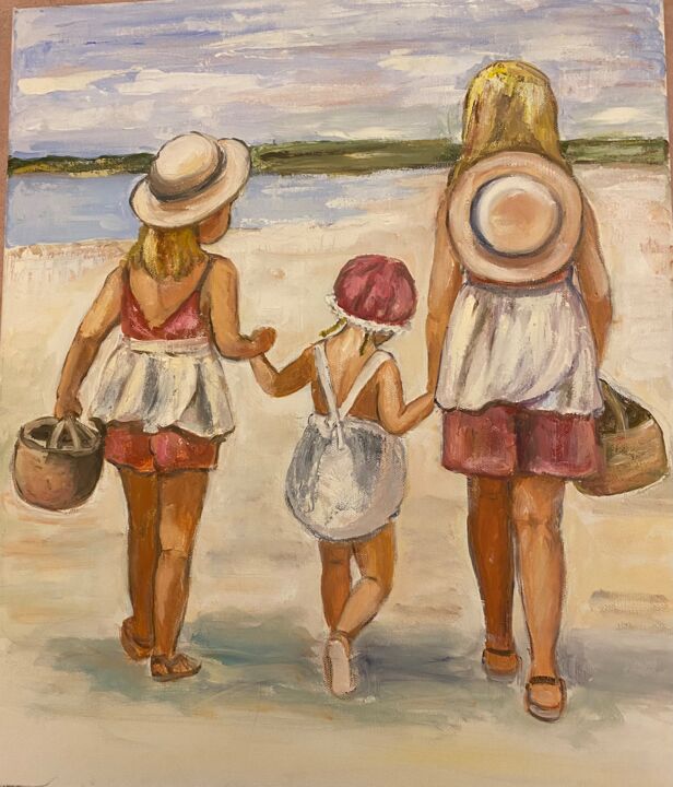 Pintura intitulada "Enfants sur la plage" por Patricia Viglieri, Obras de arte originais, Acrílico