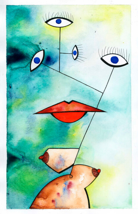 Painting titled "Women" by Patricia, Original Artwork, Watercolor